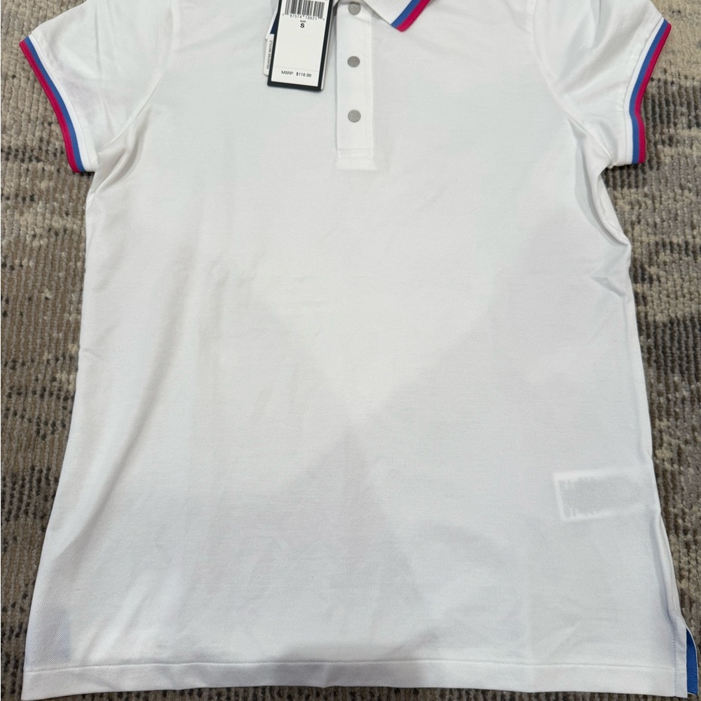Ralph Lauren RLX White Polo with Blue and Pink Trim